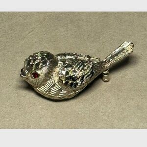 Vintage Jewel-Eyed Sparrow Brooch